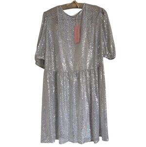 Collective The Label Sequin Puff Sleeve Babydoll Dress Womens Size 16
